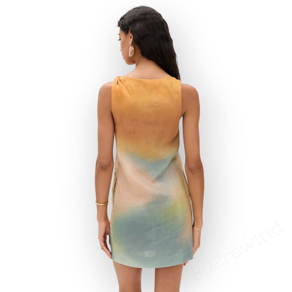 XL STAUD Boa Ombré Linen Shift Dress Pastel Clouds Mini Tank POCKETS - Picture 4 of 13